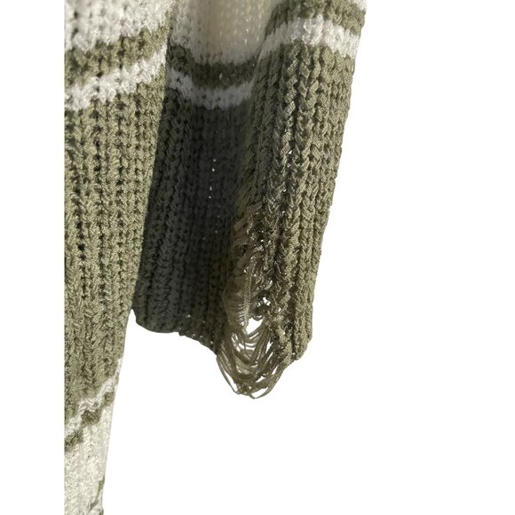 BKE Womens Striped Knit Cardigan Sweater Olive & White Distressed Hem Size L - Picture 10 of 13